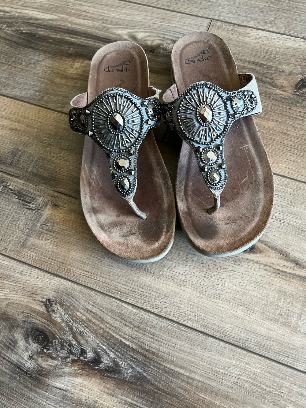 Dansko Taupe Beaded Thong Sandals